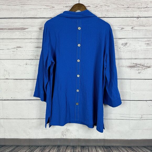 Ali Miles Top Shirt Womens Large Blue Textured Cowl Art Abstract Blouse - Picture 5 of 12